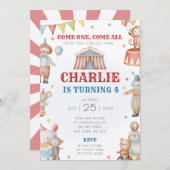 サーカスバースデーパーティー招待カーニバルテーマ 招待状 (正面/裏面)