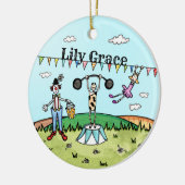サーカスパーソナライズされた誕生のセぶら下がったラミックオーナメント セラミックオーナメント (左)