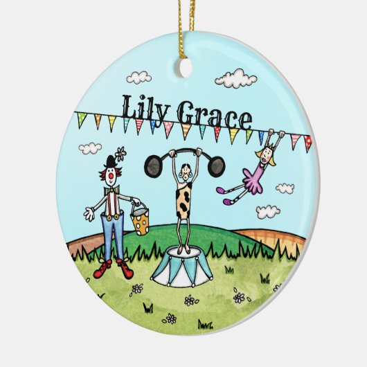 サーカスパーソナライズされた誕生のセぶら下がったラミックオーナメント セラミックオーナメント (左)