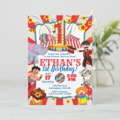サーカスパーティの招待状1歳の誕生日 招待状 (スタンド正面)