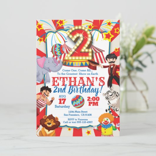 サーカスパーティの招待状2回目の誕生日 招待状 (スタンド正面)