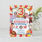 サーカスパーティの招待状3歳の誕生日 招待状 (スタンド正面)