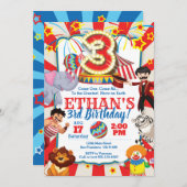 サーカスパーティの招待状3歳の誕生日 招待状 (正面/裏面)