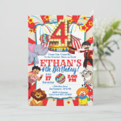 サーカスパーティの招待状4歳の誕生日 招待状 (スタンド正面)