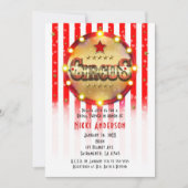 サーカスパーティーイベントレッドホワイト金ゴールド ストライプの 招待状 (正面)