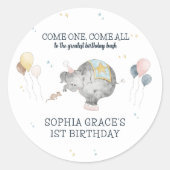 サーカスパーティーカーニバルテーマ1st誕生日 ラウンドシール (正面)