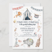 サーカスパーティーカーニバルテーマ1st誕生日 招待状 (正面)