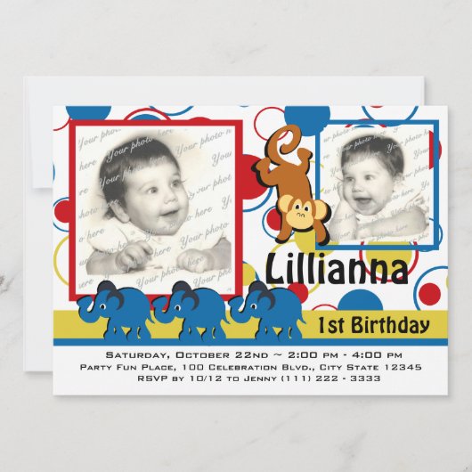 サーカスパーティー写真 招待状 (正面)