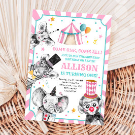 サーカスパーティー動物カーニバルパーティー最初の誕生日 招待状