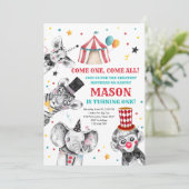サーカスパーティー動物カーニバルパーティー最初の誕生日 招待状 (スタンド正面)