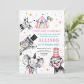 サーカスパーティー動物カーニバルパーティー最初の誕生日 招待状 (スタンド正面)