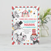 サーカスパーティー動物カーニバルパーティー最初の誕生日 招待状 (スタンド正面)