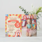 サーカスパーティー動物カーニバルパーティー誕生日写真 招待状 (スタンド正面)