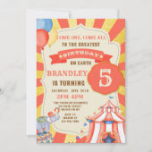 サーカスパーティー動物カーニバルパーティー誕生日 招待状 (正面)