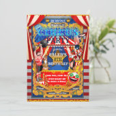 サーカスパーティー ビッグトップテント ヴィンテージ モダン バースデー 招待状 (スタンド正面)