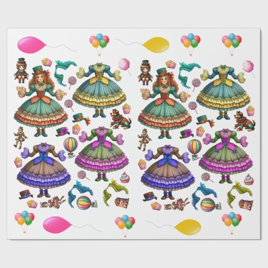 サーカスビクトリアンガール紙の人形とドレス ラッピングペーパー (フラット)