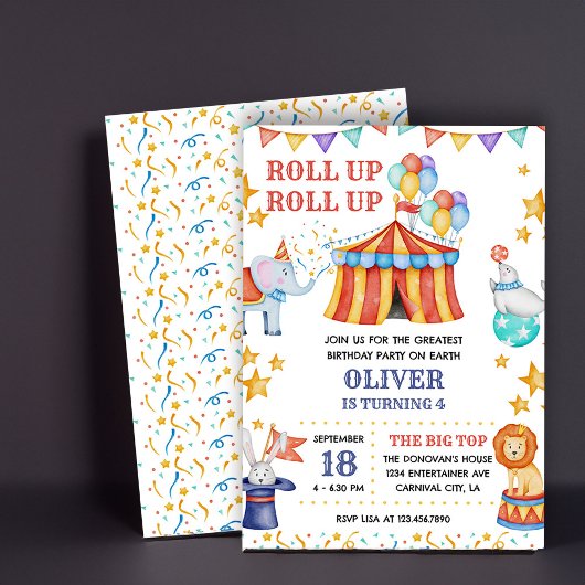 サーカスビッグトップかわいい動物の子供の誕生日パーティー 招待状