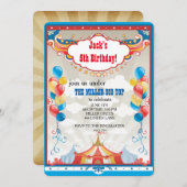 サーカスビッグトップカーニバルバースデーパーティ招待状 招待状 (正面/裏面)