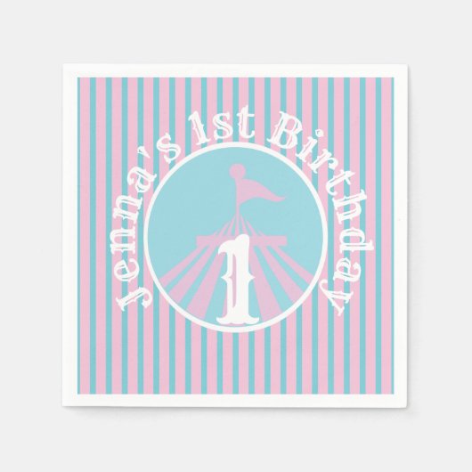 サーカスビッグトップ誕生日パーティー任意の年齢少女 スタンダードカクテルナプキン (正面)