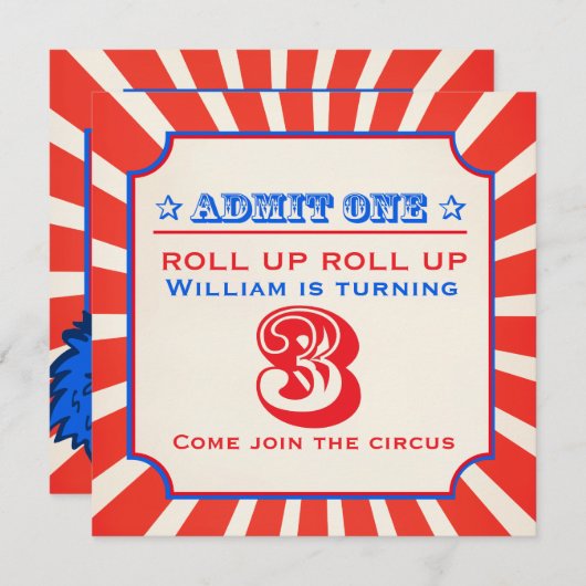 サーカスピエロおもしろいフェア3th誕生日の招待状 招待状 (正面/裏面)