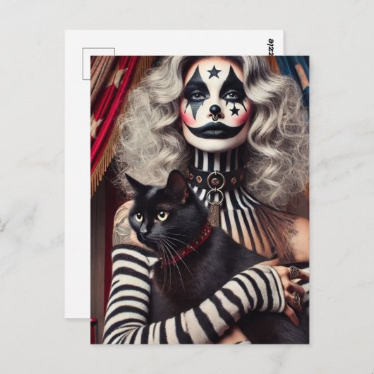 サーカスピエロとブラック子猫 ポストカード (正面/裏面)
