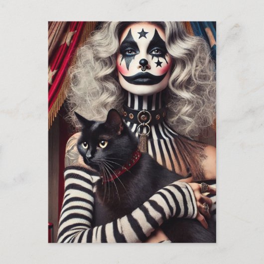 サーカスピエロとブラック子猫 ポストカード (正面)