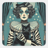 サーカスピエロウーマンと黒猫 スクエアシール (正面)