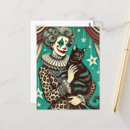 サーカスピエロウーマンと黒猫 ポストカード
