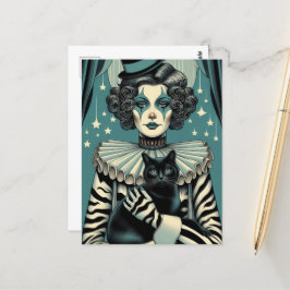 サーカスピエロウーマンと黒猫 ポストカード