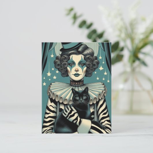 サーカスピエロウーマンと黒猫 ポストカード (スタンド正面)