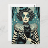 サーカスピエロウーマンと黒猫 ポストカード (正面/裏面)