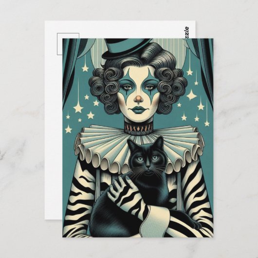 サーカスピエロウーマンと黒猫 ポストカード (正面/裏面)