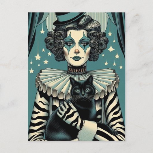 サーカスピエロウーマンと黒猫 ポストカード (正面)