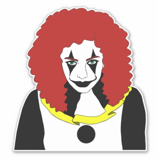 サーカスピエロガール邪悪な女性ホラーゴシックアート シール (正面)