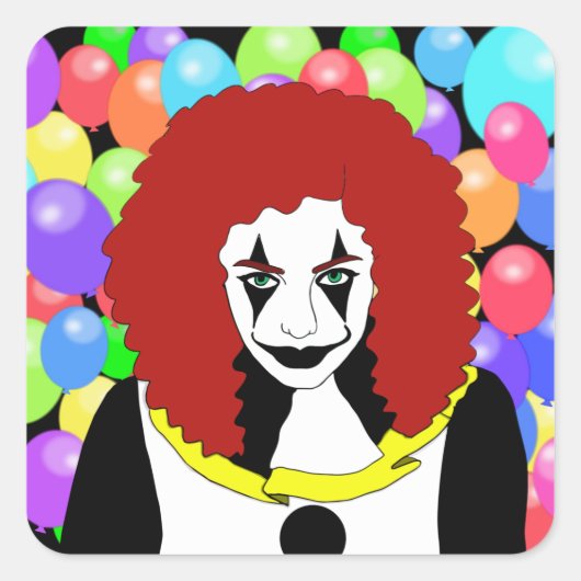 サーカスピエロガール邪悪な女性ホラーゴシックアート スクエアシール (正面)