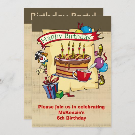 サーカスピエロバースデーパーティ招待状 招待状 (正面/裏面)