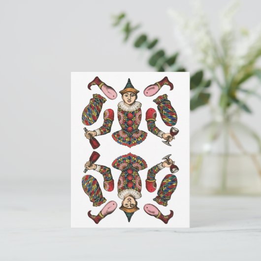 サーカスピエロ少年の関節紙人形の切り抜き ポストカード (スタンド正面)