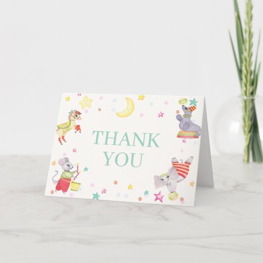 サーカスファンシーカーニバル動物ベビーシャワー サンキューカード (正面)