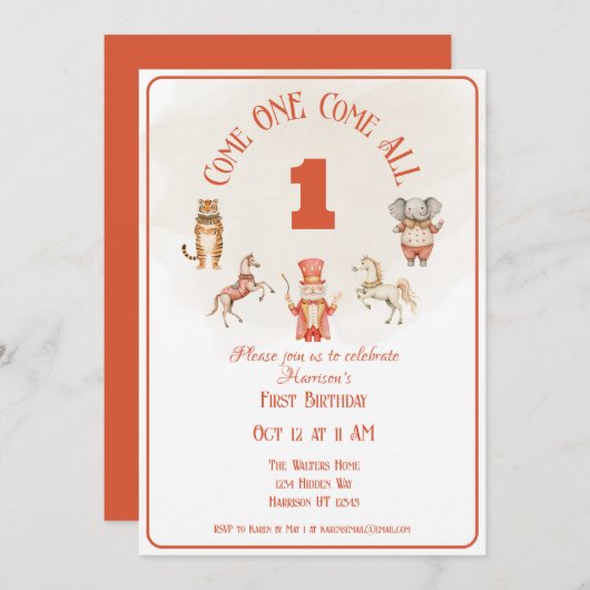 サーカスファースト誕生日招待状 招待状 (正面/裏面)