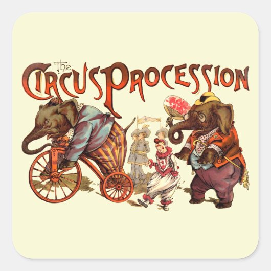 サーカスプラミテリーゾウアンティークアート スクエアシール (正面)