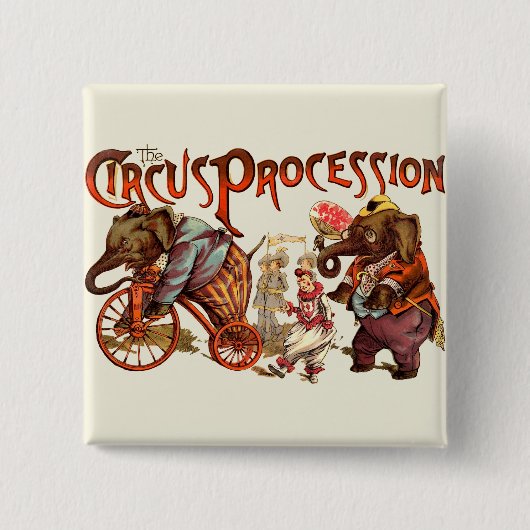 サーカスプラミテリーゾウアンティークアート 缶バッジ (正面)