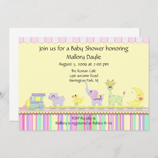 サーカスベビー列車赤ちゃんシャワー 招待状 (正面/裏面)