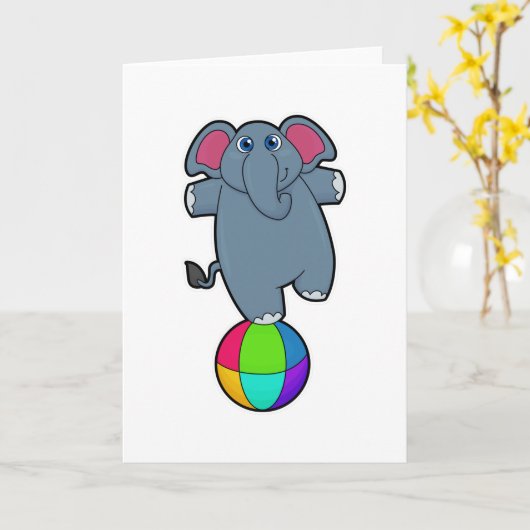 サーカスボールとサーカスでゾウ カード (黄色い花)