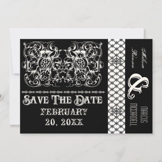 サーカスポスタスタイルモダンブラック&ホワイトカード 招待状 (正面)