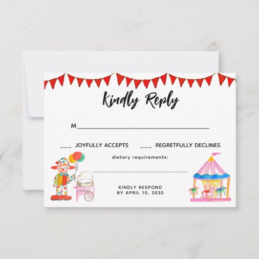 サーカスモダンカーニバルフェスティバルショー誕生日 出欠カード (正面)