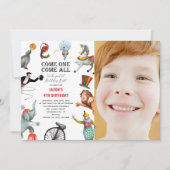 サーカスモダンカーニバルフェスティバルフォト誕生日 招待状 (正面)