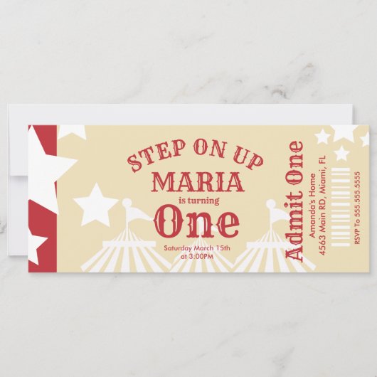 サーカスモダンテント誕生日チケットパーティー 招待状 (正面)