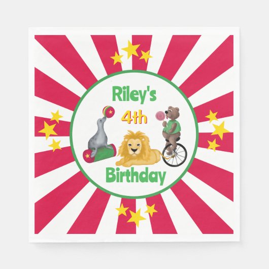 サーカス動物おもしろい子供の誕生日紙ナプキンス スタンダードランチョンナプキン (正面)