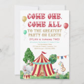 サーカス動物とビッグトップ任意の年齢写真誕生日 招待状 (正面)