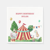 サーカス動物とビッグトップ子供の誕生日パーティー スタンダードカクテルナプキン (正面)